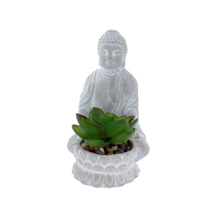 Pflanztopf mit Kunstpflanze - Buddha - ca. 11 x 7,5 x 12,5 cm