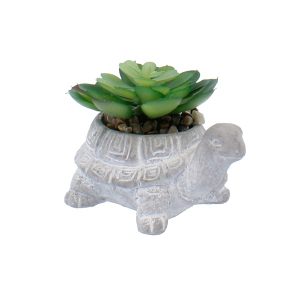 Blumentopf-Schildkröte mit Kunstpflanze - aus Zement 
