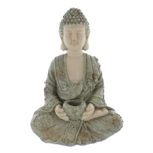 Buddha sitzend - beige/grau - ca. 26 x 16 x 38 cm