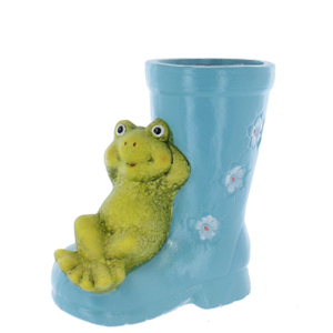 Pflanztopf Stiefel mit Frosch grün/blau - ca. 18,5 x 10 x 19,5 cm