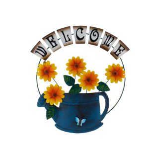 Wanddeko Welcome Gießkanne und Blumen - ca. 37 x 2,5 x 41 cm