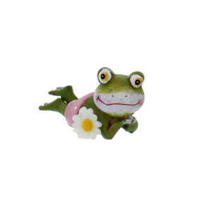 Frosch liegend mit Blume - grün/weiß/rosa - ca. 10 x 4 x 5 cm - 1 Stück
