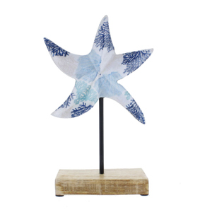 Standdeko - Seestern - weiß/blau/braun - ca. 20 x 6 x 30,5 cm