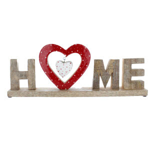 Schriftzug Home mit Herzen braun/rot/weiß - ca. 41 x 5 x 16 cm