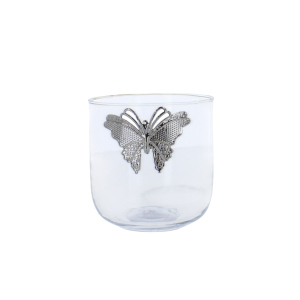 Windlicht Schmetterling klar/silber - ca. 10 x 10 cm