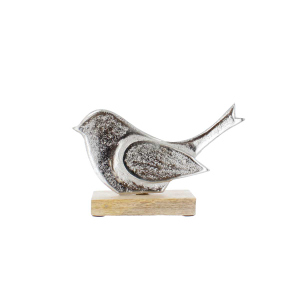 Standdeko - Vogel - silber/braun - ca. 18 x 5 x 11,5 cm