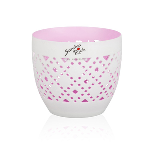 Windlicht - Orient - aus Porzellan - ca. 10 x 10 x 8,8 cm - weiss/rosa