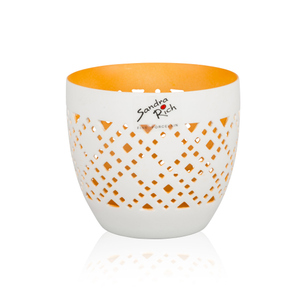 Windlicht - Orient - aus Porzellan - ca. 10 x 10 x 8,8 cm - weiss/orange