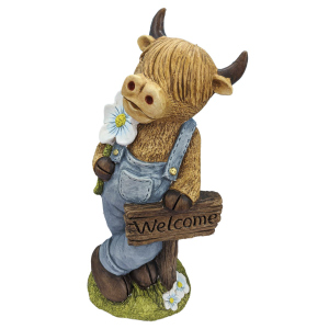 Kuh mit Schild - Willkommen - braun/blau - ca. 23 x 17 x 49 cm