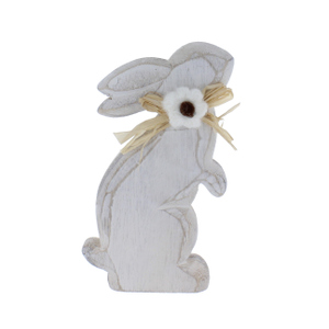 Hase mit Schleife & Blume weiß/grau - ca. 18 x 11,5 x 2,5 cm