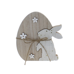 Osterei mit Hase & Blumen weiß/braun - ca. 16,5 x 2,3 x 18 cm