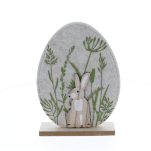 Osterei mit Hase auf Platte braun/grün - ca. 14,5 x 4 x 19,5 cm