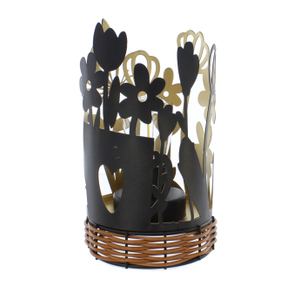 LED Lampe Blumen schwarz/gold - ca. 11,5 x 11,5 x 20 cm