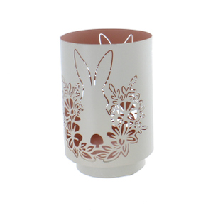 Teelichthalter Hase grau/rosa - ca. 9 x 9 x 13 cm