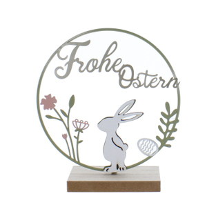 Dekoring Frohe Ostern auf Brett grün - ca. 15 x 5 x 17 cm