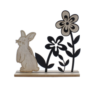 Dekobrett Hase & Blumen schwarz/braun - ca. 24 x 4 x 24 cm