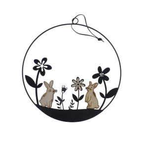 Dekoring Hase & Blumen schwarz/braun - ca. 23 x 25 cm