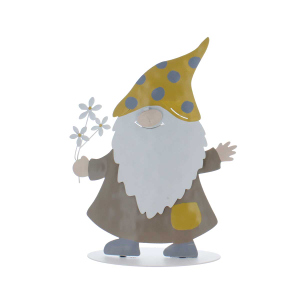 Standdeko - Zwerg mit Blume - gelb/weiß - ca. 18 x 15 x 4 cm