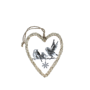 Dekohänger Herz mit Vögel braun/silber - ca. 13 x 15 x 1,5 cm