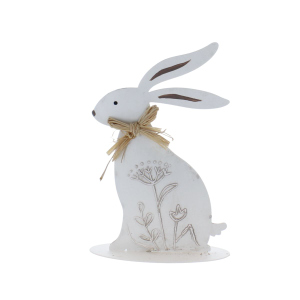 Hase sitzend auf Platte weiß/braun - ca. 18 x 12 x 4 cm