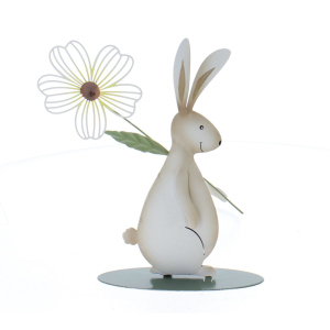 Hase stehend mit Blume braun - ca. 15 x 10 x 3 cm