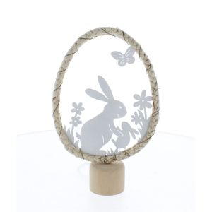 Ei-Silhouette mit Hasen weiß/beige - ca. 15 x 5,5 x 23 cm