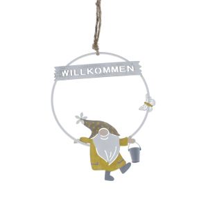 Dekoring mit Zwerg weiß/gelb - ca. 20 x 15 x 1,5 cm