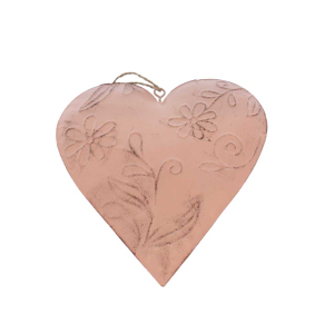 Dekohänger Herz mit Blumen - rosa - ca. 14 x 14 cm