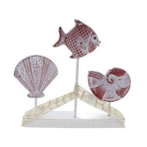 Standdeko - Fisch & Muscheln - weiß/korall - ca. 24 x 25 x 5 cm