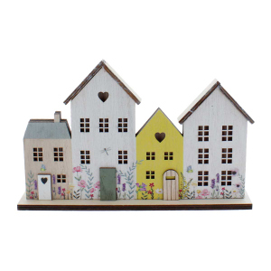 LED Häuserblock - weiß/braun/gelb - ca. 24,5 x 4 x 15,5 cm