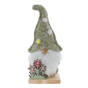 Wichtel mit Blumen - grün/weiß - ca. 12 x 6 x 28 cm