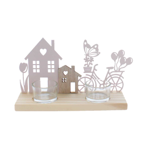 Teelichthalter Frühling - rosa/braun - ca. 22 x 7 x 13,5 cm