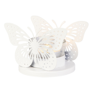Teelichthalter - Schmetterling oder Blume - weiß - ca. 8 x 8 x 8 cm - 1 Stück