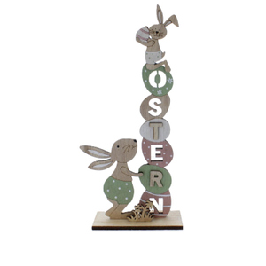 Schriftzug Ostern - mit Hasen - rosa/grün/braun - ca. 13 x 30 cm