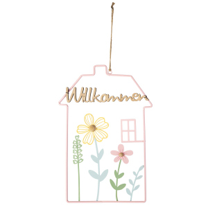 Dekohänger Haus Willkommen rosa - ca. 23 x 32,5 cm