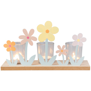 Teelichhalter mit Blumen - ca. 27 x 8 x 15 cm
