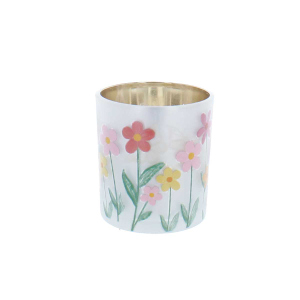 Teelichthalter - Blumen - grau - ca. 7,3 x 7,3 x 8 cm