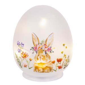 LED Osterei mit Hase weiß - ca. 10 x 11,5 cm