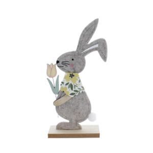 Hase stehend mit Blume braun/gelb - ca. 10 x 5 x 23 cm