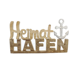 Schriftzug Heimat Hafen - braun/silber - ca. 29 x 2 x 15 cm