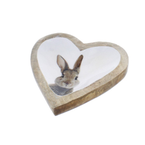 Dekoteller - Herz mit Hase - braun/weiß - ca. 15 x 14,5 x 2,5 cm