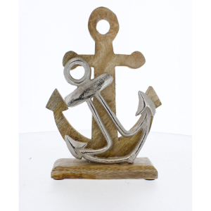 Standdeko - Anker - braun/silber - ca. 15,5 x 5 x 21 cm