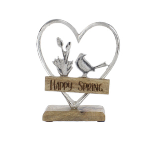 Herzsilhouette Happy Spring silber/braun - ca. 13,5 x 5 x 17 cm