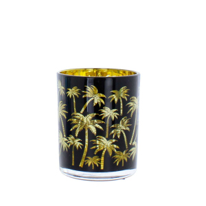 Teelichtglas Palmen - schwarz/gold - ca. 7 x 8 cm