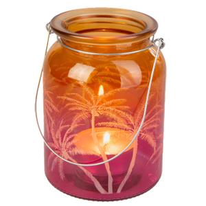 Windlicht - Palmen - pink/orange - ca. 11 x 14,5 cm