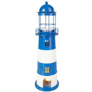 Teelichthalter - Leuchtturm - blau/weiß - ca. 14 x 45 cm - 1 Stück