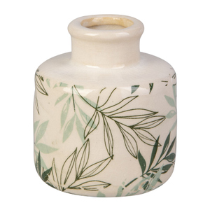 Vase in Flaschenform mit Blättern - weiß/grün - ca. 9 x 10,5 cm