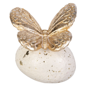 Schmetterling auf Stein gold/weiß - ca. 7 x 6 x 7,5 cm