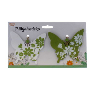 Dekohänger Schmetterling - weiß/grün - aus Holz - ca. 17,5 x 1 x 13,5 cm - 2 Stück