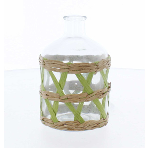 Vase in Flaschenform - mit Netzdeko - klar/braun/grün - ca. 8 x 12,5 cm